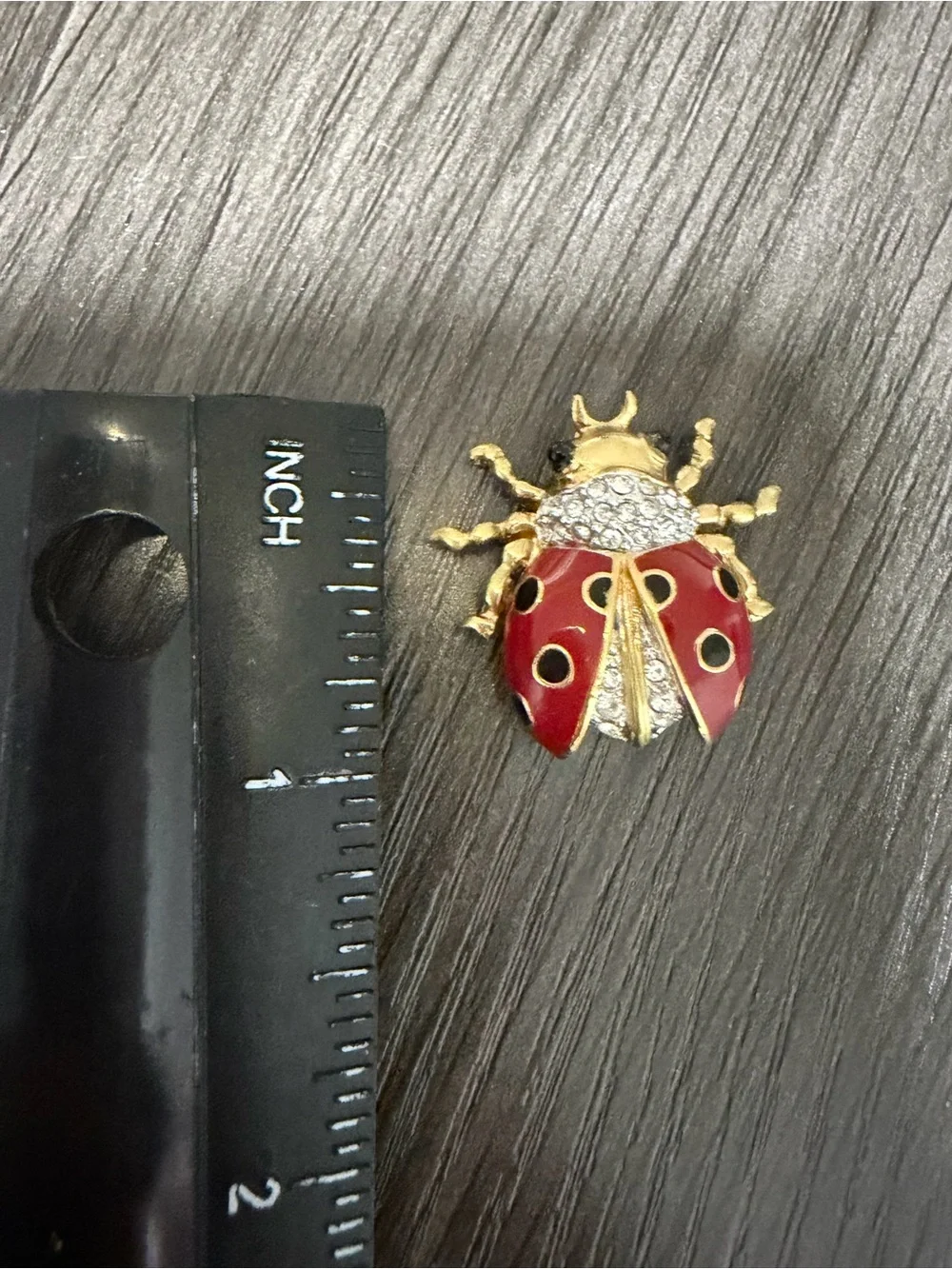 Vintage Gold-Tone Red Ladybug Brooch with Crystal Accents